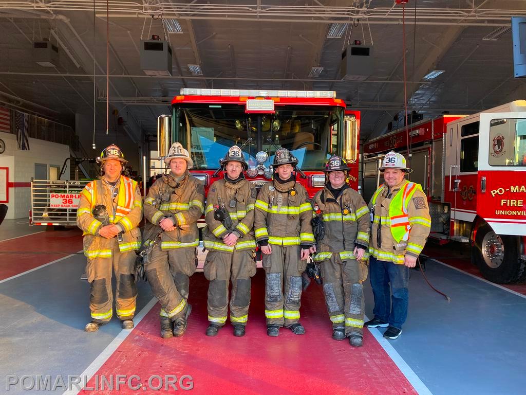 From Left to right: FF Ett Chiardonna, Lieutenant Jacob Labonte, Rescueman Joey Tuel, FF Joshua May, FF Nate Homsey, and Chief Jason Griffith
